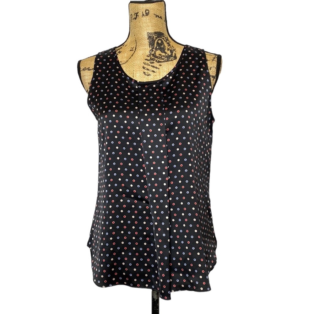 Black Sleeveless Colorful Polka Dot Silky Blouse S